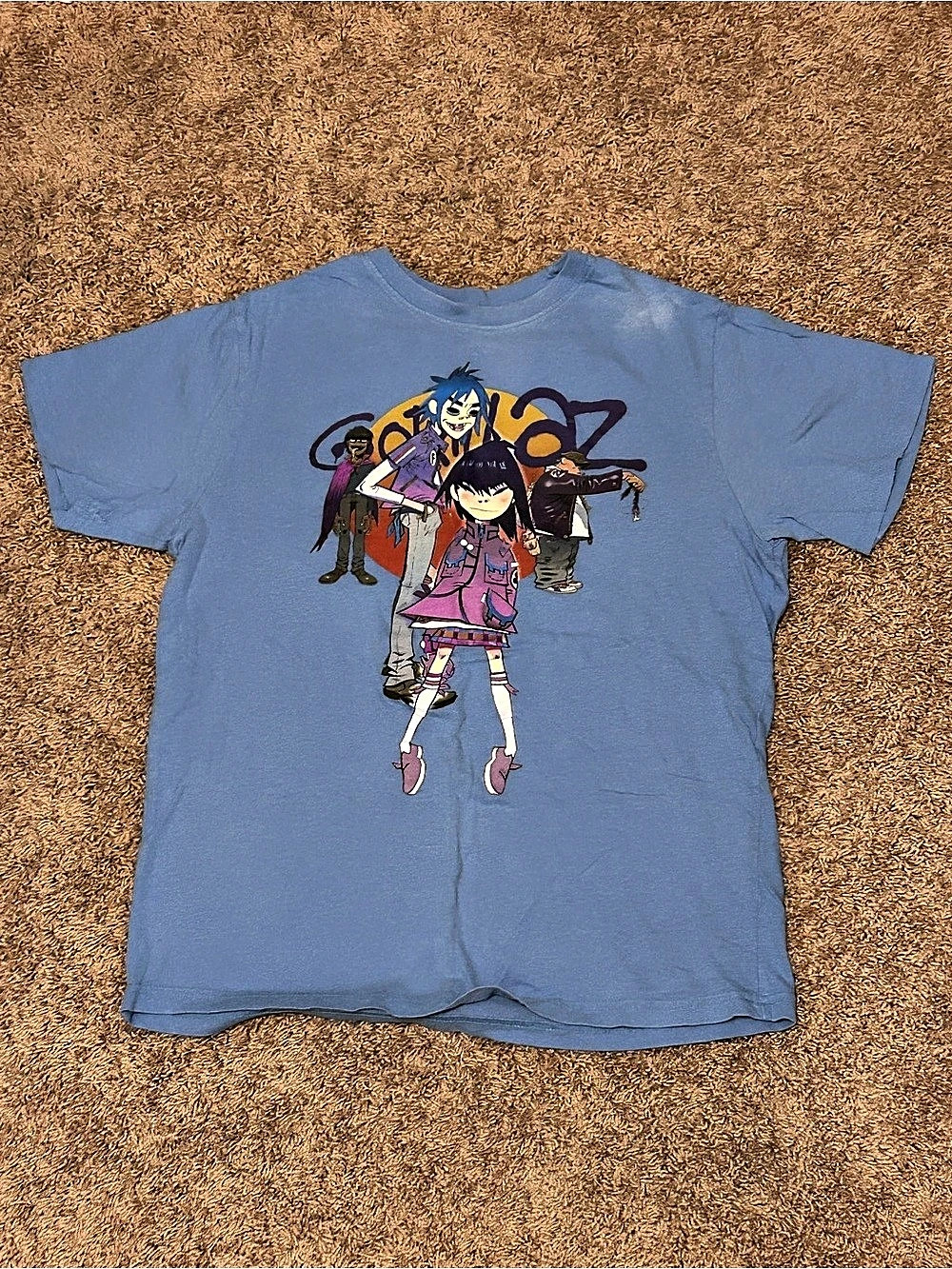 Gorillaz Group Circle Rise T-Shirt Graphic Tee Blue (Women’s S)